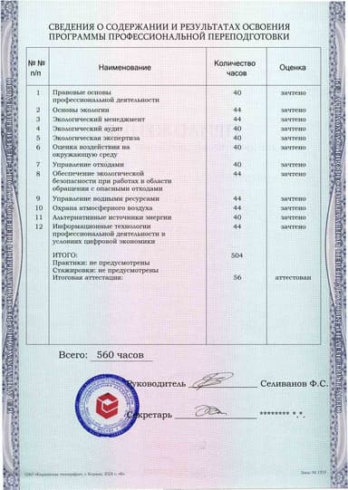 Образец приложения оборотная сторона (итоговое тестирование) по программе Экологическая безопасность