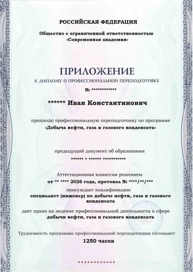 Образец приложения лицевая сторона (итоговое тестирование) по программе Добыча нефти, газа и газового конденсата