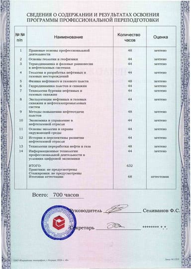 Образец приложения оборотная сторона (итоговое тестирование) по программе Разработка и эксплуатация нефтяных и газовых месторождений