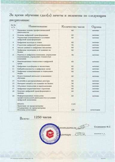 Образец приложения оборотная сторона (аттестационная работа) по программе Цифровая трансформация