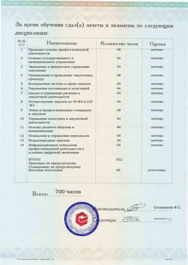 Образец приложения оборотная сторона (аттестационная работа) по программе Специалист в сфере закупок