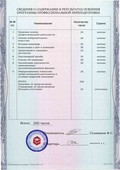 Образец приложения оборотная сторона (итоговое тестирование) по программе Художник-аниматор