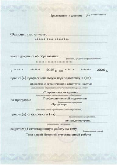 Образец приложения лицевая сторона (аттестационная работа) по программе Продюсер