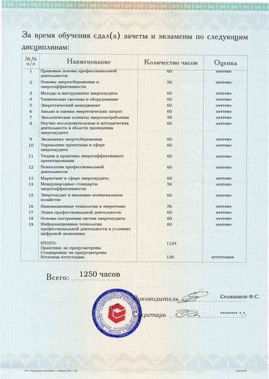 Образец приложения оборотная сторона (аттестационная работа) по программе Энергоаудит